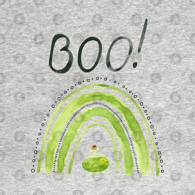 Halloween Boho Green Rainbow Watercolor Art by AdrianaHolmesArt